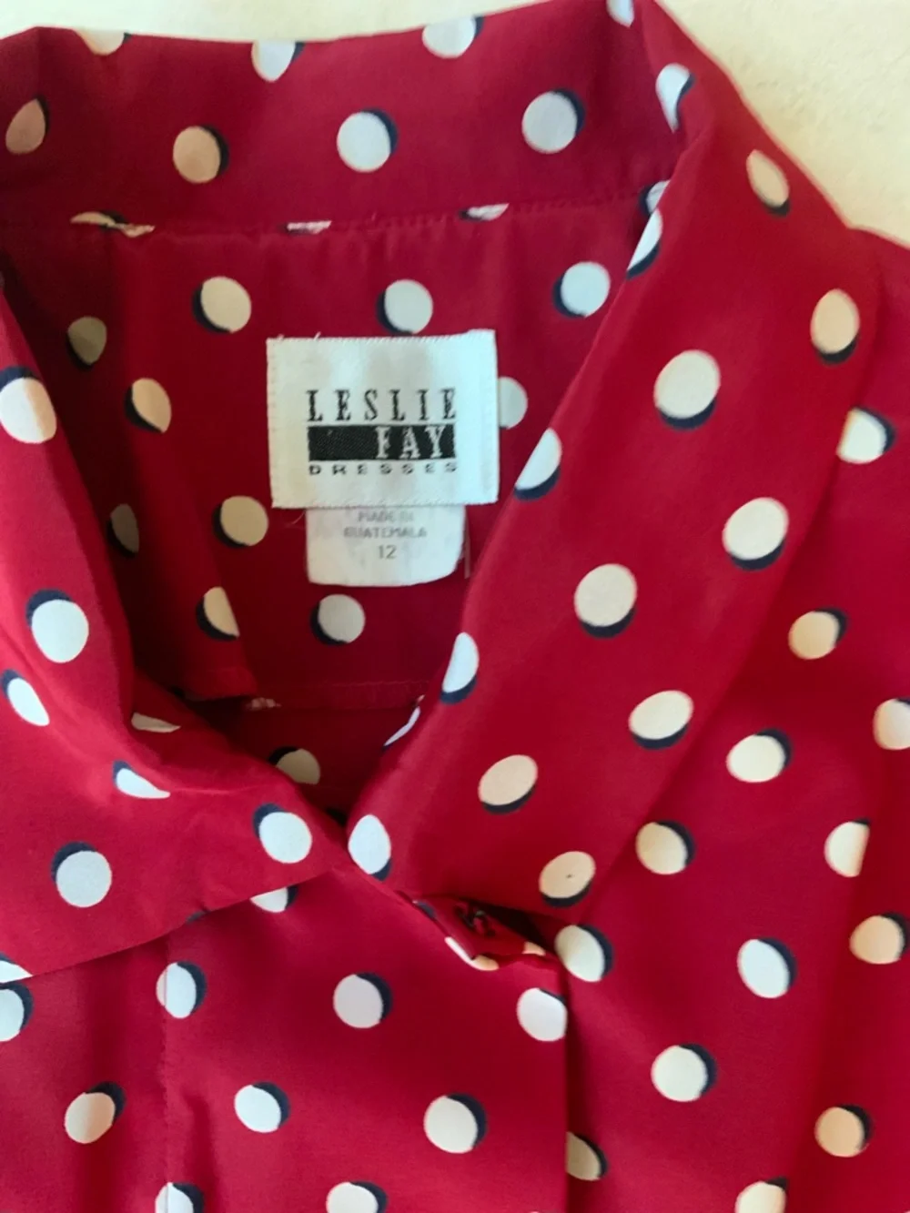 Fun, Vtg Leslie Fay Classic Red Polka Dot Midi Dress sz 12 - Picture 5 of 6